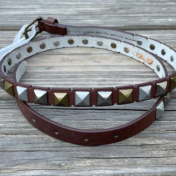 LODIS Women Belt Brown Leather Studded Skinny Belt - Picture 3 of 11
